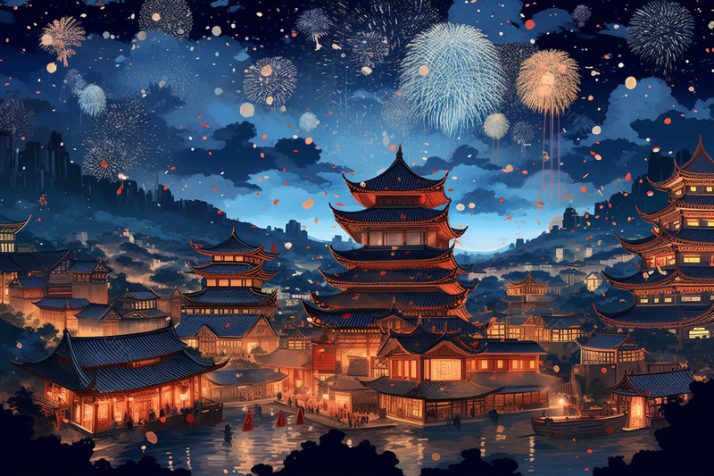 中国风庆祝春节元旦烟花喜庆插画,插画/手绘图,插画/手绘图库,插画/手绘图下载,插画/手绘